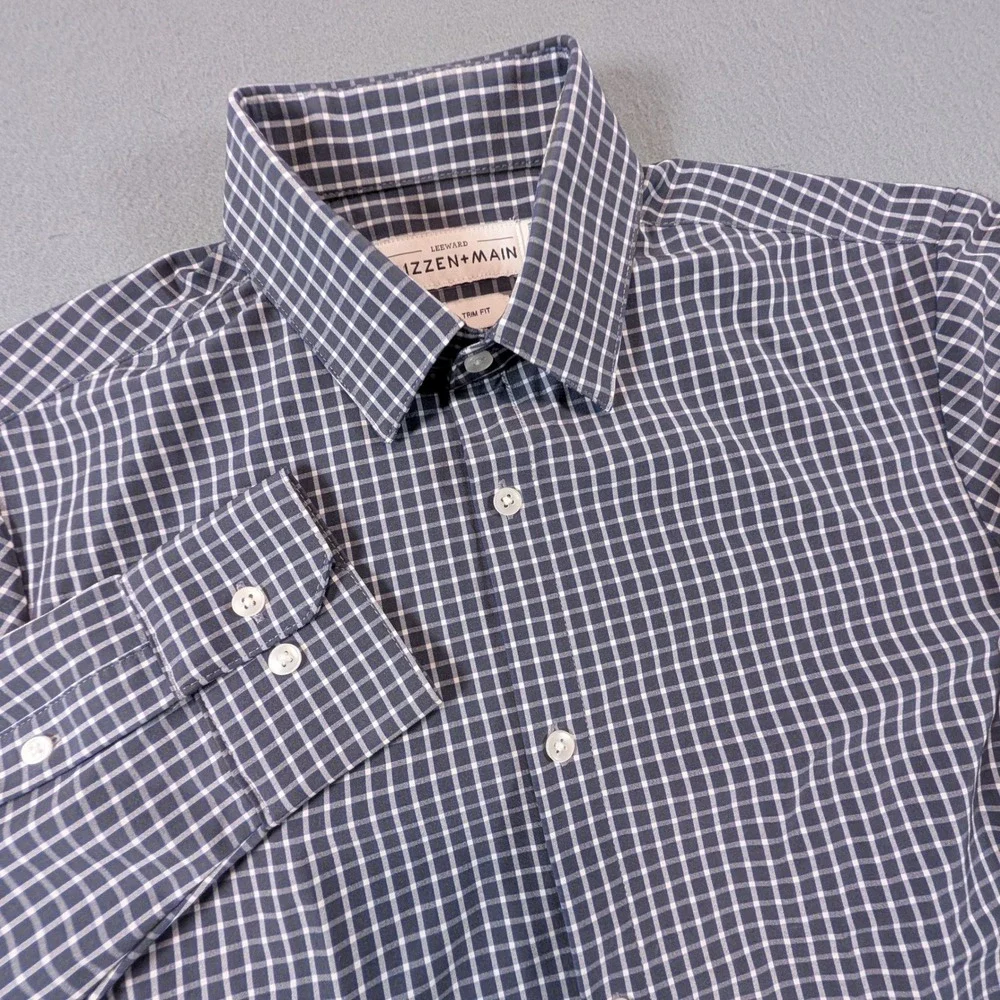 Mizzen Main Leeward Dress Shirt Mens Small Trim Fit Navy Check L-10019